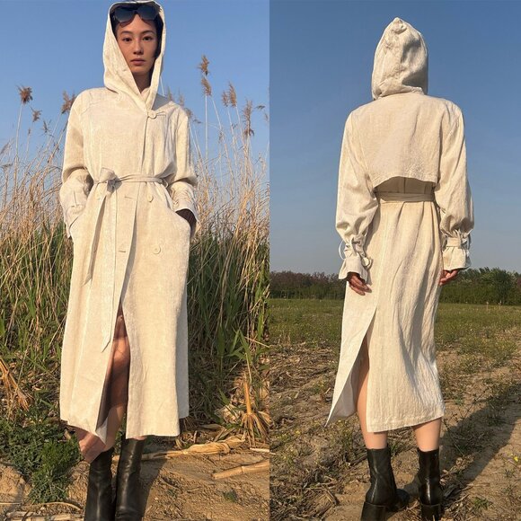 Ann Demeulemeester Off-White Hooded Trench Coat - Picture 2 of 10